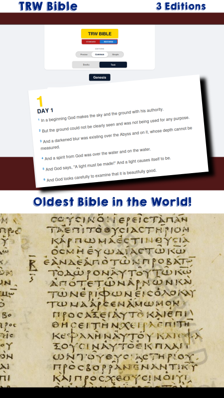 TRW Bible, 3 editions; oldest Bible in the world